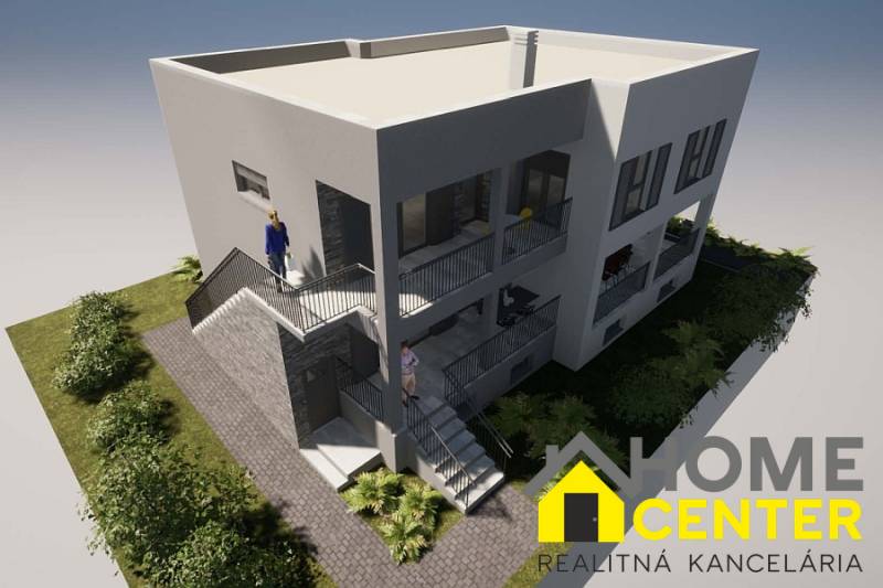 A holiday apartment in Čiovo with a terrace and staircase surrounded by greenery.