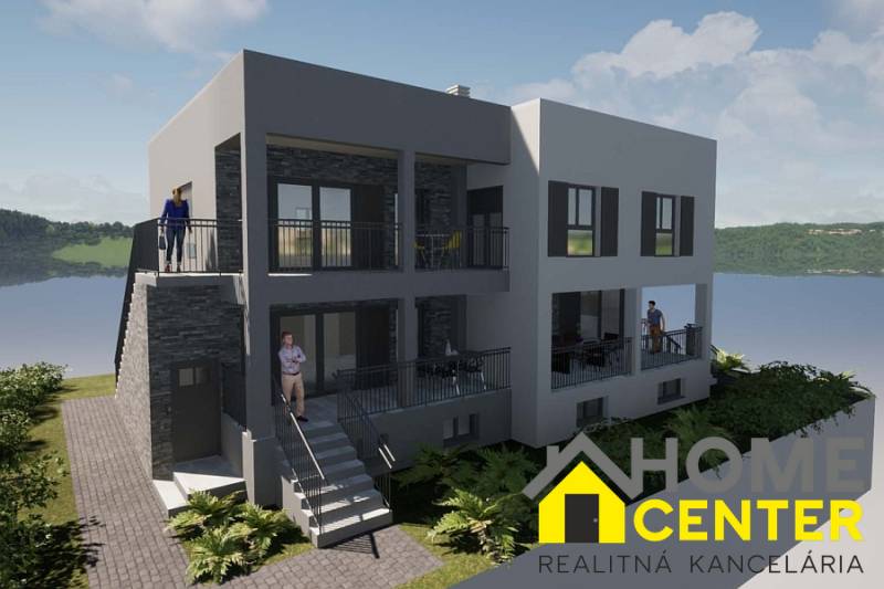 A recreational apartment on Čiovo with a view of the water and greenery in the background.