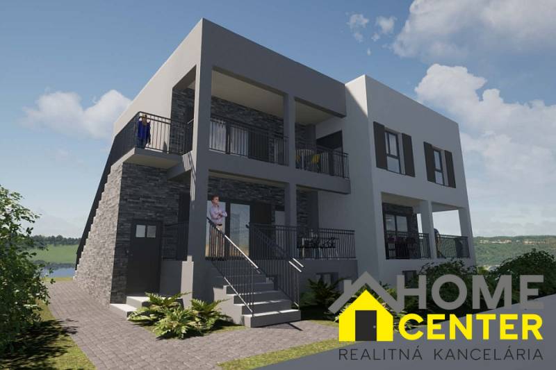 Recreational apartment in Čiovo with a modern facade, balcony, and surrounding greenery.