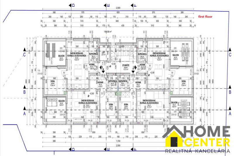 Floor plan of a recreational apartment with room details and dimensions.