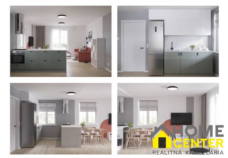 Bright kitchen with a dining table in a 2-room apartment, floor with wood decor.