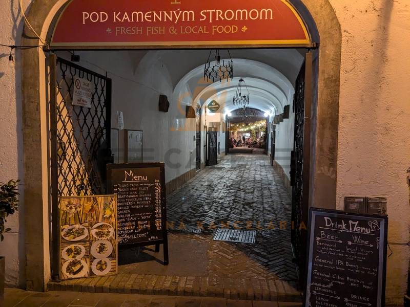 Bratislava - Historical core on Sedlárska, gastro premises offering food and drinks.