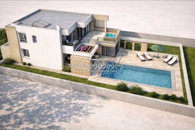 Luxury villa with a pool on a plot in Ljubač, ideal for living and relaxation.
