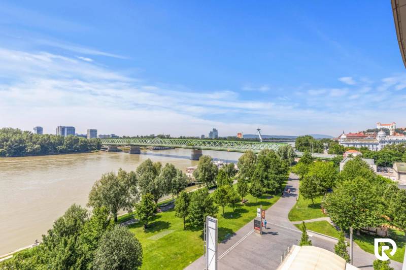 View from Pribinova Street in Bratislava - Old Town to the SNP Bridge over the Danube.