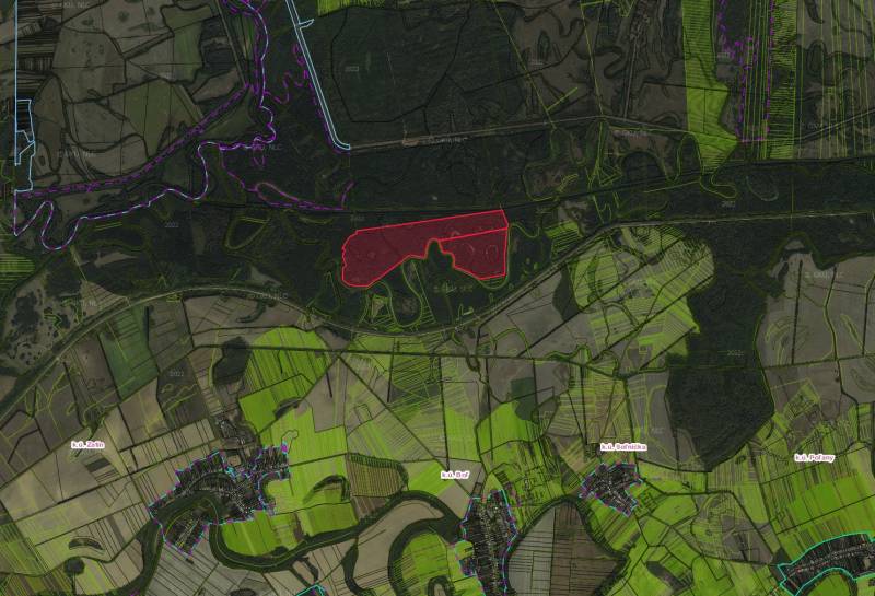 Map of agricultural and forest lands around Boľa.