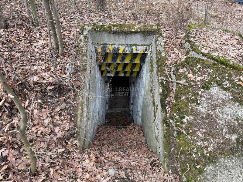 Entrance to the underground bunker among the trees on the property - housing near Veľká Bytča.