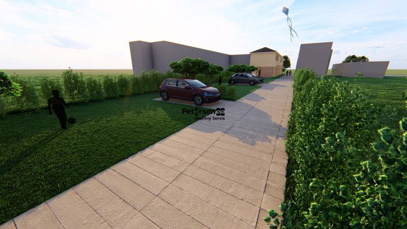 Exterior on Litoměřická Street in Topoľčianky with a parking lot near a 2-room apartment.