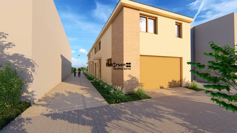 Visualization of Litoměřická Street in Topoľčianky with a row of houses.