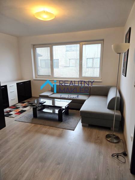 Living room with a sofa, table, and wooden decor flooring in a studio apartment.