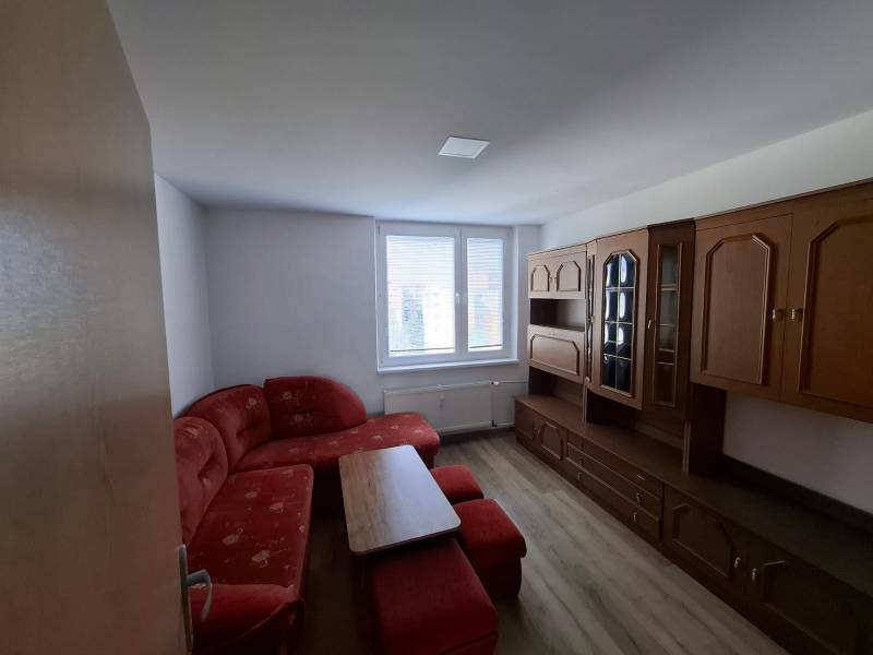 Living room in a 5 or more room apartment with a wooden decor floor and a sofa.