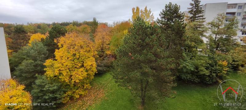 Autumn nature in the 1. Mája housing estate, Vranov nad Topľou, surrounds a 3-room apartment.