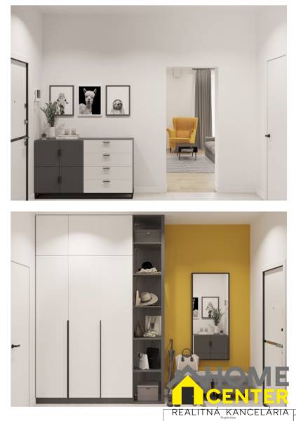 Entrance hall with furniture and decorations, floor with wood decor, space in a studio apartment.