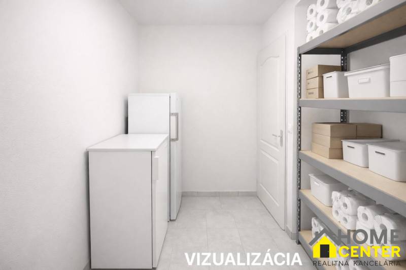 Storage space with a freezer and shelves in Gastro premises.
