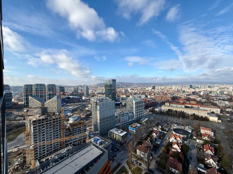 Panorama of Bratislava, view of the Old Town from Súkennícka Street, with buildings under construction.