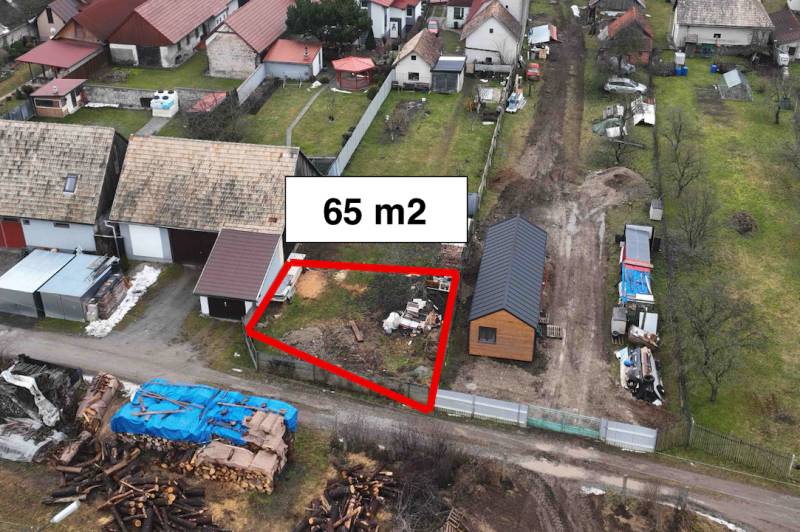 Aerial view of the gardens in Kláštor pod Znievom, marked 65 m2, with surroundings.