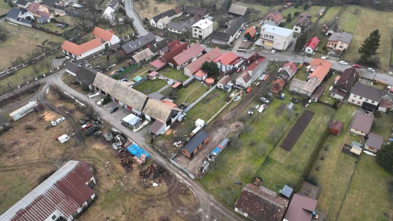 A view of the summer garden in Kláštor pod Znievom with houses and roads.