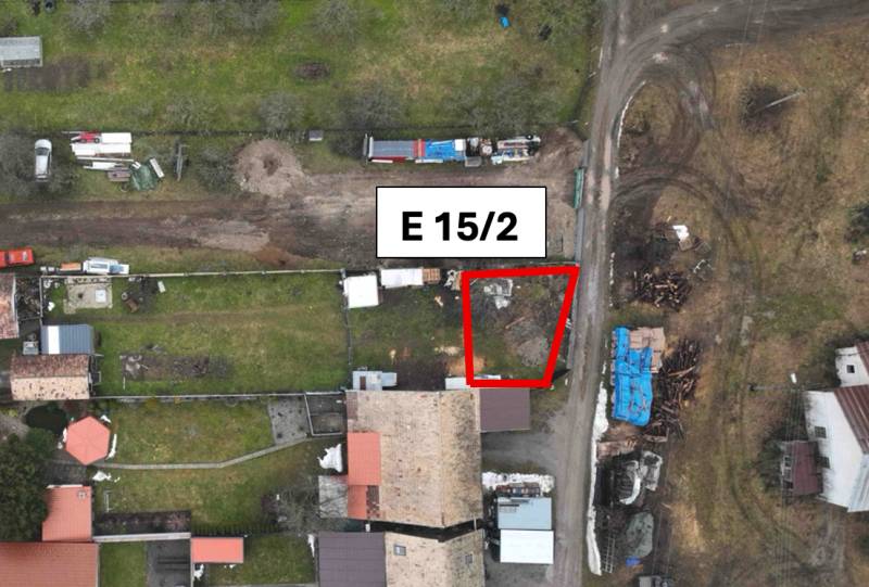 Aerial view of the plot in the gardens, Kláštor pod Znievom, marked as E 15/2.
