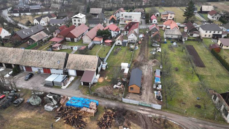 Aerial view of gardens and buildings in Kláštor pod Znievom.