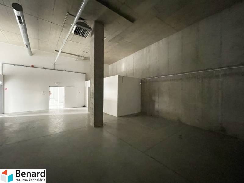 Raw industrial interior in commercial spaces with concrete walls and ceilings.