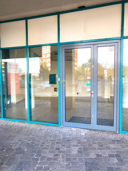 Glass entrance facade of commercial premises in Bratislava - Nové Mesto on Vajnorská Street.