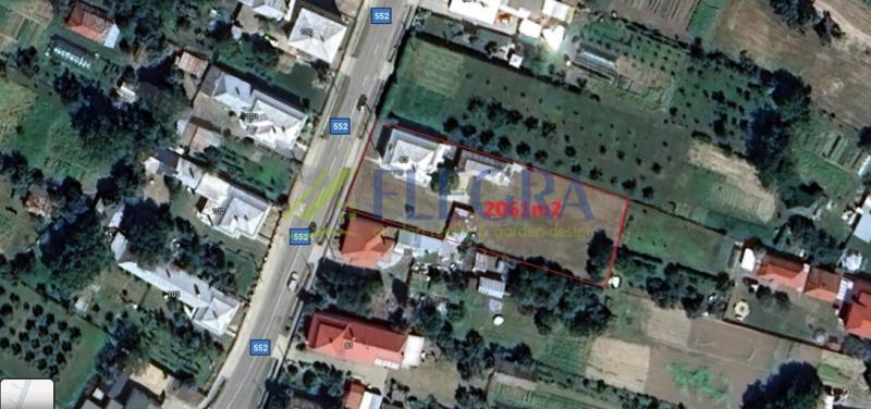 Aerial view of a plot with a family house in Veľké Raškovce with an area of 2051 m².