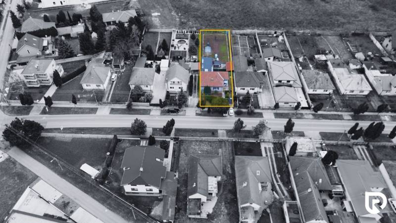 Aerial view of residential plots on Hlavná Street in Kráľová pri Senci.