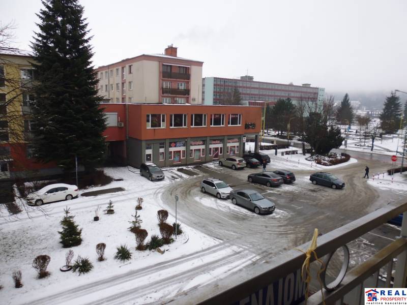 Winter view from a 1-bedroom apartment in Prešov on 17. novembra Street.