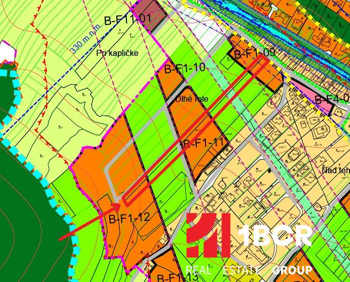 Land use plan for residential plots in Borinka with detailed zones and parcels.