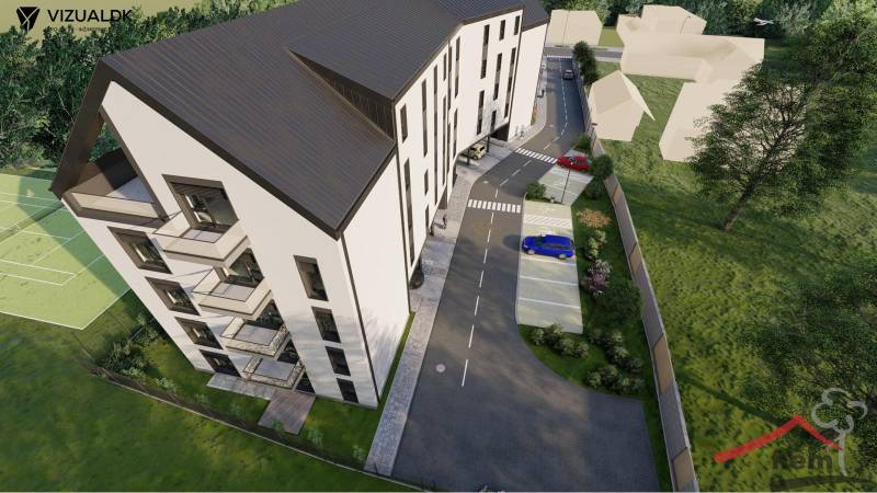 Visualization of a modern building on Moravská Street in Vráble, suitable for Commercial Land.