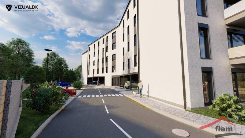 Visualization of the building on Moravská, Vráble, with parking, suitable for commercial land.