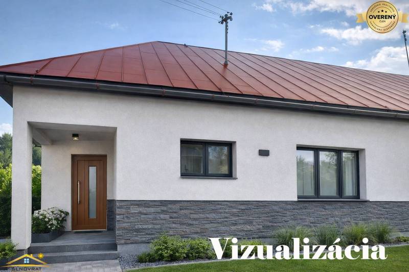 A family house in Oščadnica with a red roof and a modern entrance, surrounded by greenery.