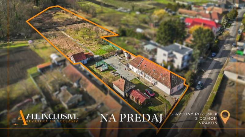Aerial view of a building plot with a house in Vrakúň, ideal for living.