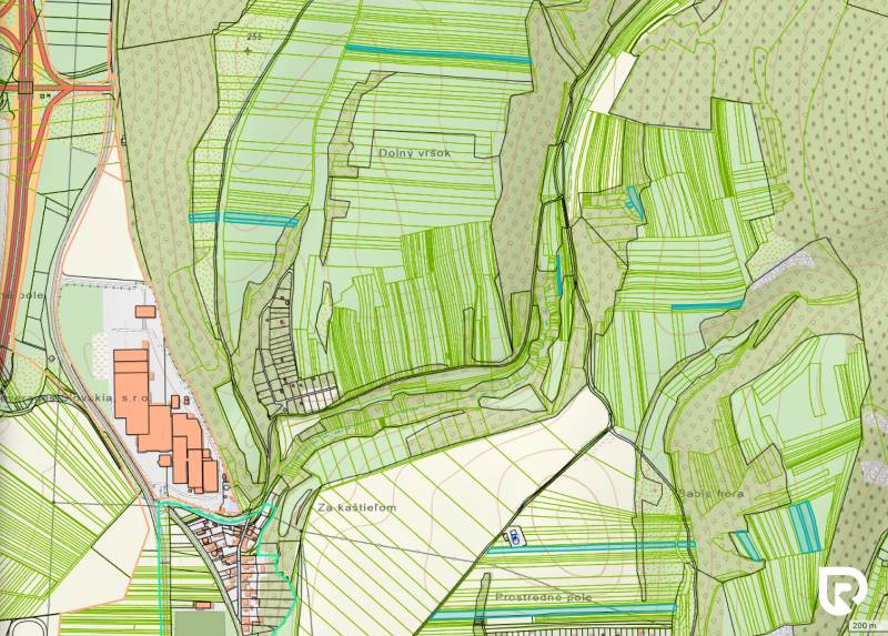 Map of agricultural and forest land in the village of Lúka.