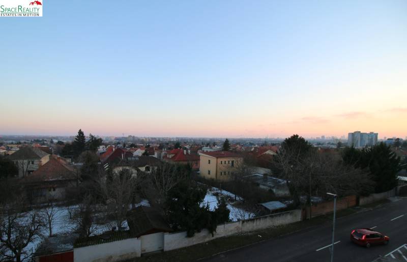 A view of part of Bratislava from the Rača district, Kubačova Street at sunset.
