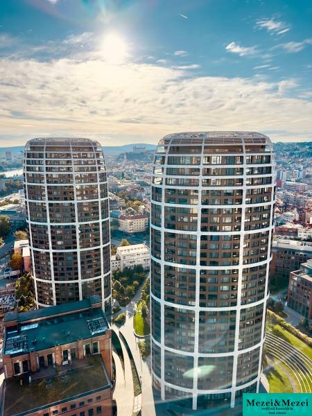 A view of skyscrapers in Bratislava-Staré Mesto with a panorama of the city and the castle.