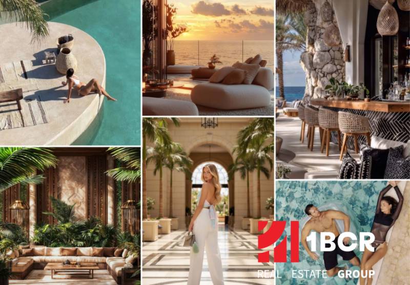 Interior and exterior environments in apartment construction. Relaxation by the pool.