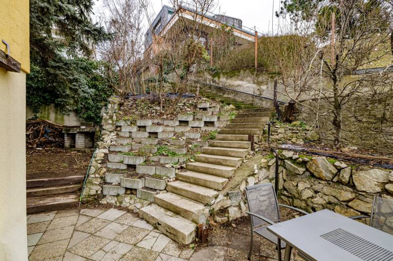 Family house on Medzierka in Bratislava - Old Town, stone steps in the garden, terrace.