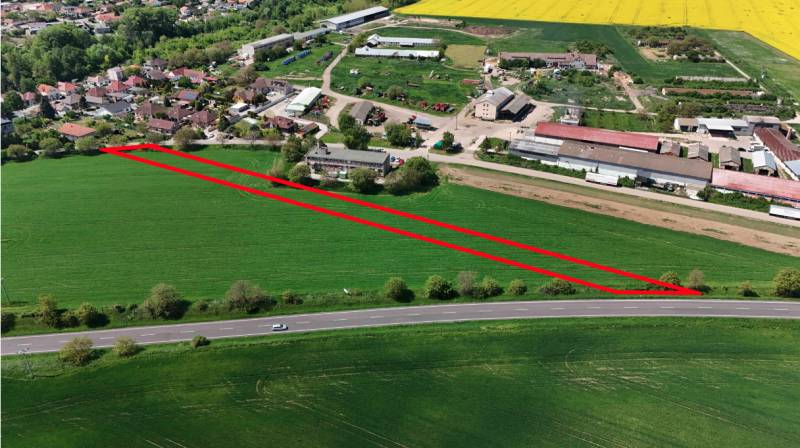 Aerial view of the plot on Družstevná Street in Blatné, suitable for living.