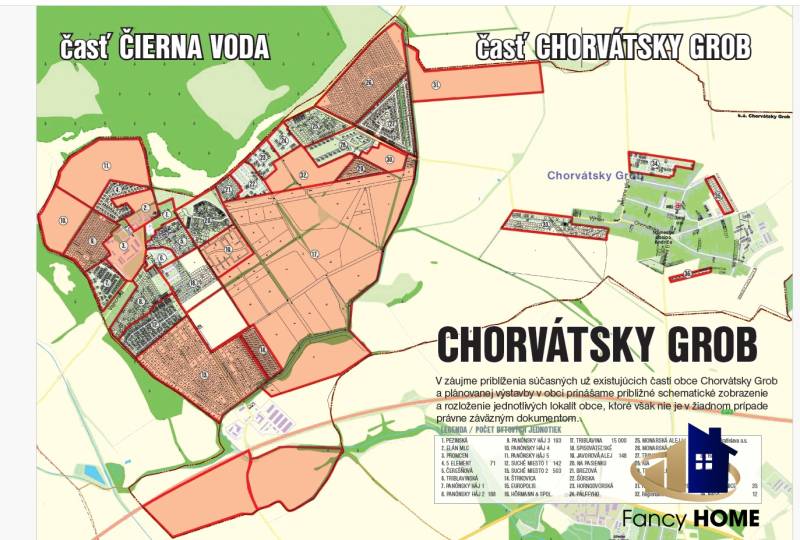 Map showing the planning and layout of plots for housing in Chorvátsky Grob.