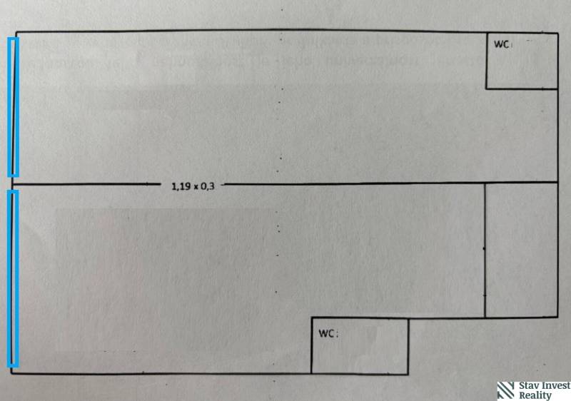 Floor plan of commercial premises with WC designation, suitable for rent.