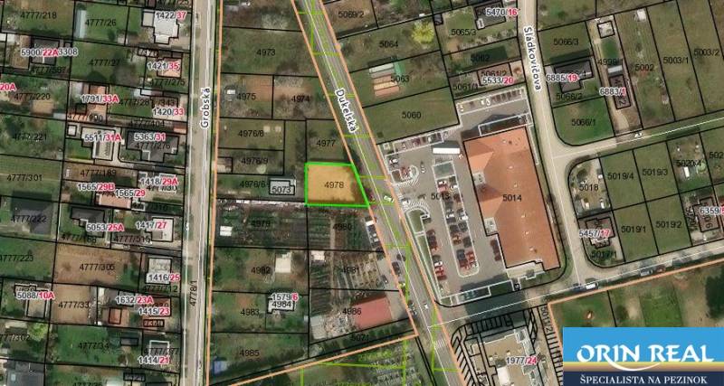 Aerial view of commercial land on Dukelská Street in Bernolákovo.