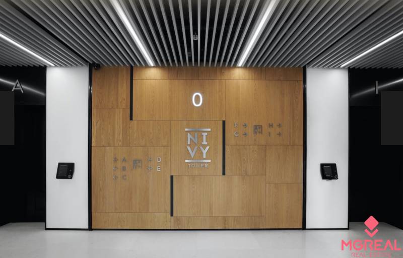 Interior of offices with the sign 