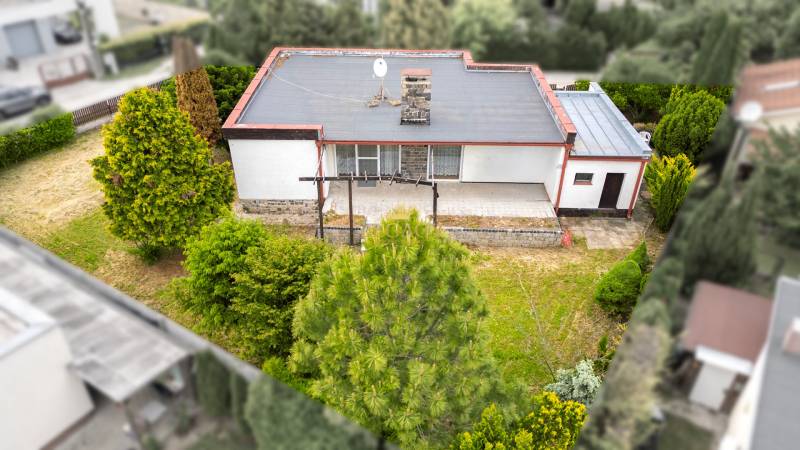 A family house on Trenčianska in Ivanka pri Dunaji is surrounded by a garden with coniferous trees.