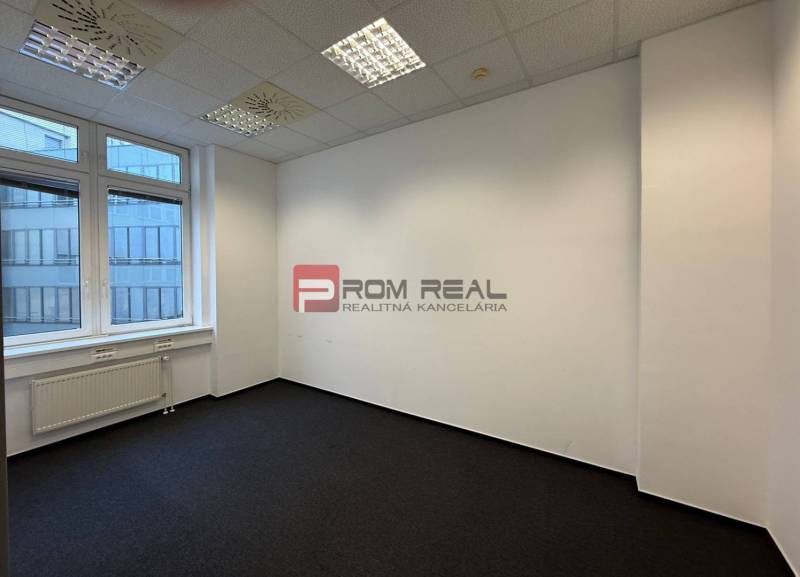 Offices with carpeted floors and large windows.