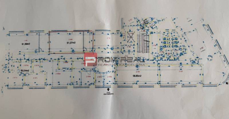Floor plan of offices on Cintorínska Street in Bratislava - Old Town with specified dimensions.