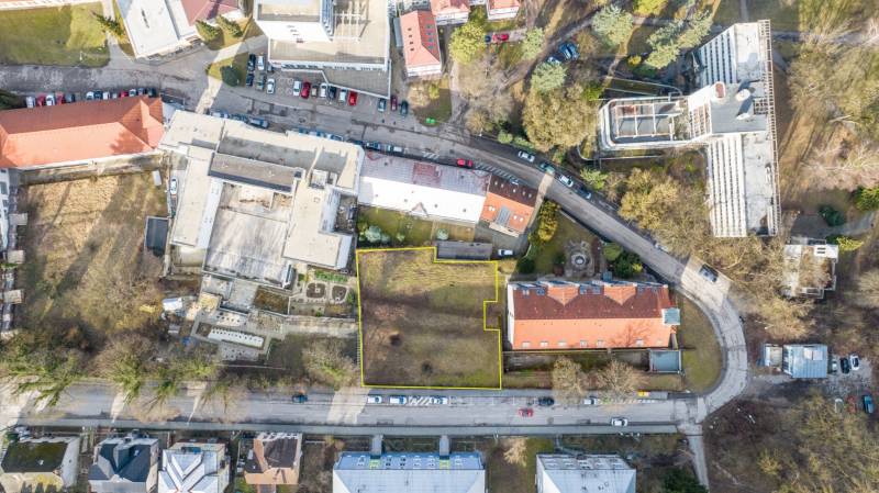 Aerial view of commercial land on Hurbanova Street in Trenčianske Teplice.