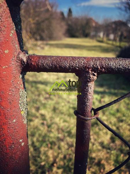 Rusty wire mesh and a post in the garden of a family house in Horné Chlebany.