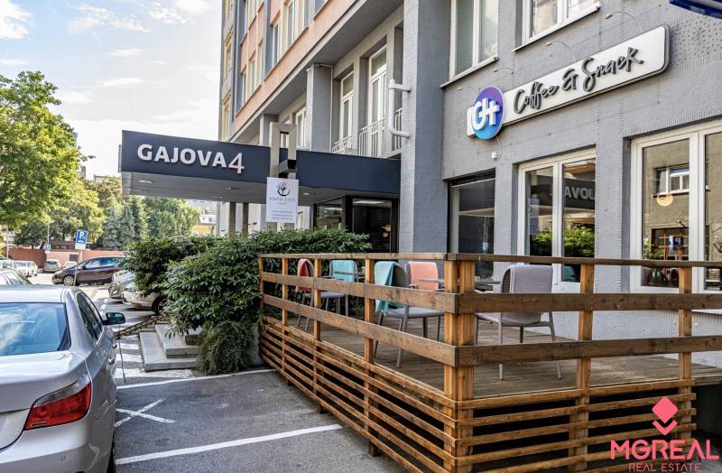 Exterior of offices on Gajova Street in Bratislava - Old Town with a terrace and parking.