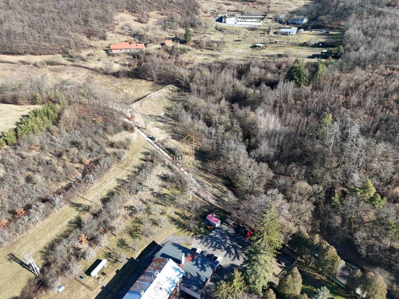 Aerial view of wooded residential plots in Krupina.