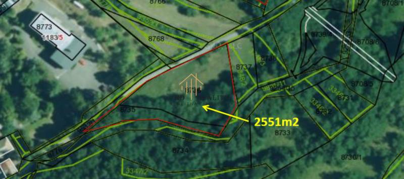 Aerial view of residential land in Krupina with an area of 2551 m².